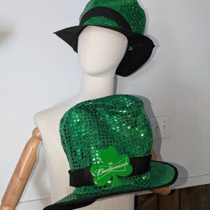 Budweiser Green Sequin Hat with Shamrock Set Of 2 St Patrick's Day Hats